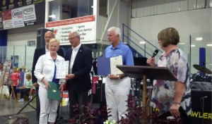 Marion Matt with MP Dave Van Kesteren, MP Bev Shipley, MPP Rick Nicholls and Councillor Karen Herman.