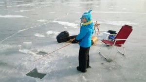 Ice fishing on Mitchell's Bay. Photo by Trevor Thompson. 