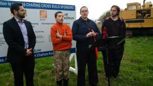 Athena Lumsden and two of her children at the Habitat for Humanity ground breaking. (Photo by Trevor Thompson, Apr 29 2016)