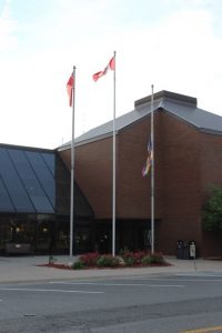 The rainbow Pride flag flies at half-mast at the Chatham-Kent Civic Centre.