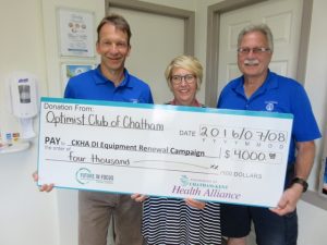 From left: Jeff Malicki, President - Optimist Club of Chatham, Michele Grzebien-Huckson, Executive Director Foundation Chatham-Kent Health Alliance and Greg Beatty, Golf Tournament Chair - Optimist Club of Chatham