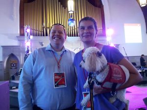 Campaign co-chairs Steve Pratt and Patricia Wright  with Patricia's epilepsy dog Georgia.