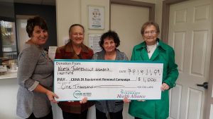 Pictured: Barbara Noorenberghe, Development Officer, Foundation of CKHA; Margaret Curran, Olga Patterson and Iona Curran, representatives with the North Thamesville Women’s Institute.