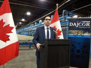 London North Centre MP Peter Fragiskatos speaking at Dajcor Aluminum in Chatham on December 19, 2016.