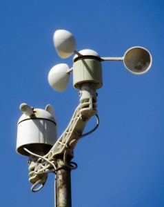 Anemometer, measuring wind speed and direction. Photo courtesy of Water Wells First.