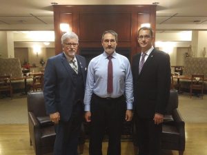 Chatham-Kent-Leamington MPP Rick Hicholls, Water Wells First spokesman Kevin Jakubec, and Lambton-Kent-Middlesex MPP Monte McNaughton